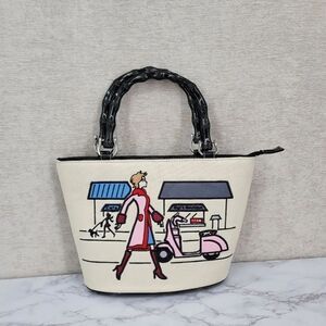 Gigi's Botique Stylish Cream and Black Women's Handbag Vintage Novelty